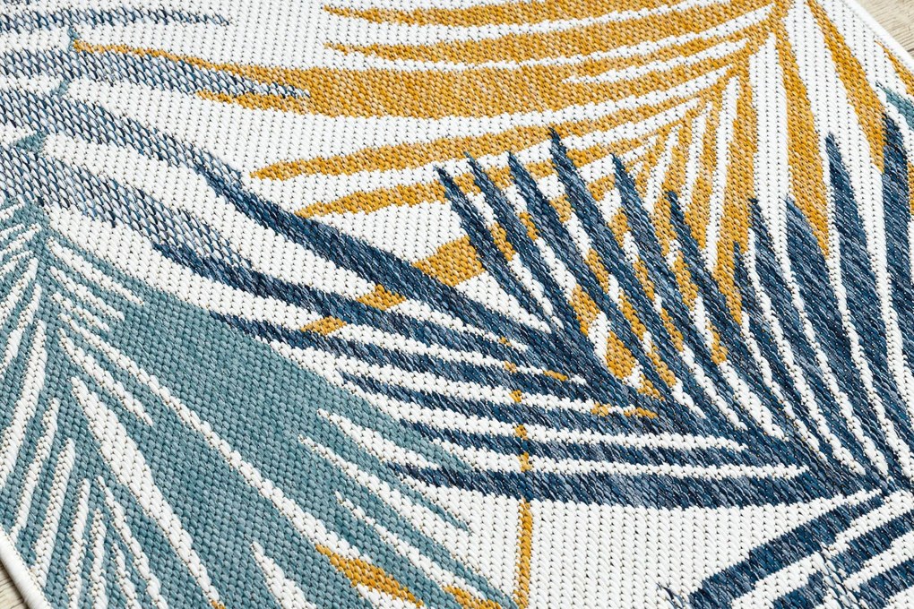 Koberec, behúň SISAL COOPER Listy 22258 ecru / tmavomodrý