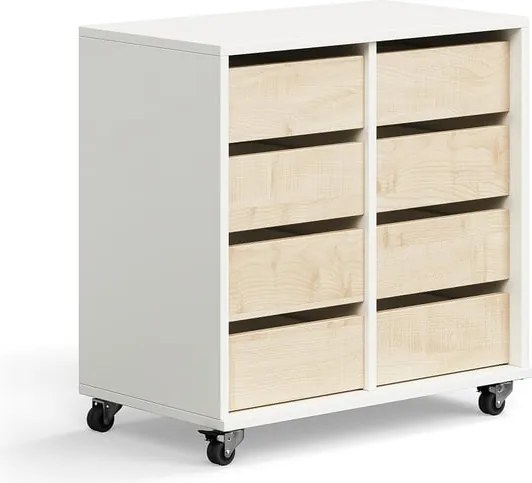 Študentská úložná skrinka CASPER, 8 zásuviek, biela, breza