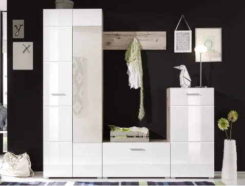 Predsieňová stena Sixx, pieskový dub/biela lesk%