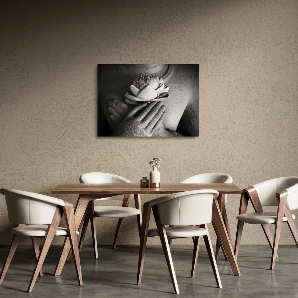 Sklenený obraz - Lotos v rukách Budhu (70x50 cm)