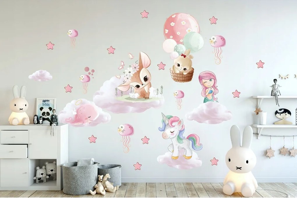 domtextilu.sk Fantasy detská nálepka na stenu pre dievčatká s rozprávkovými postavičkami 60 x 120 cm 46214-217068