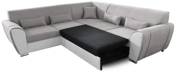 Rozkladacia rohová sedacia súprava s úložným priestorom do L VISEU ľavá sivá/biela
