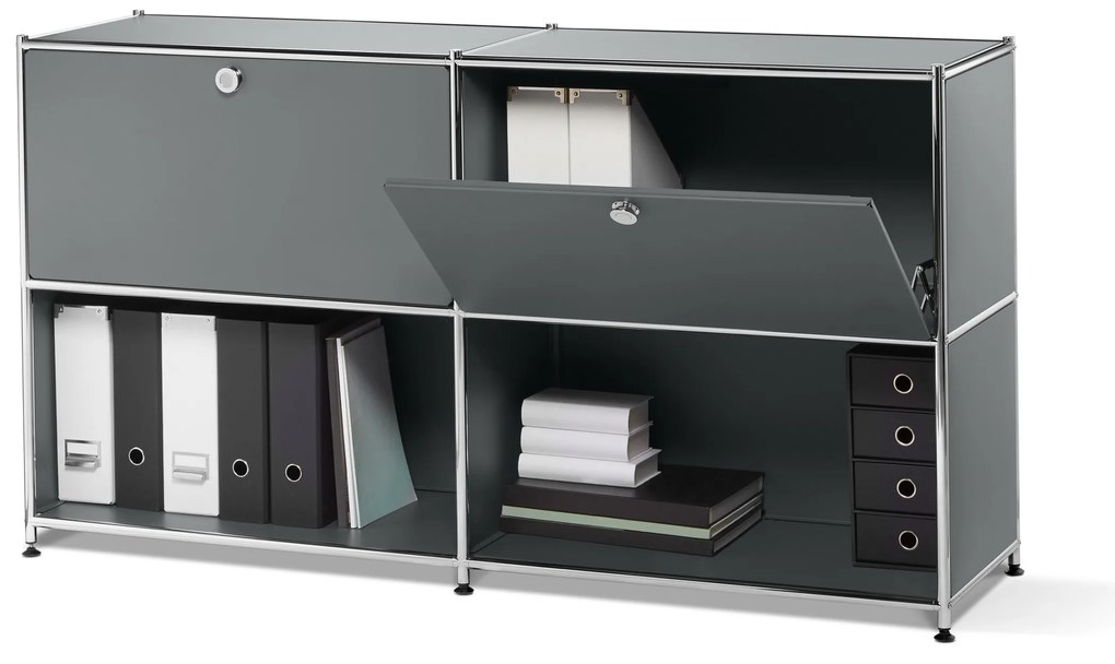 Kovová odkladacia skrinka »CN3« s nastaviteľnými výklopnými priehradkami, sivá