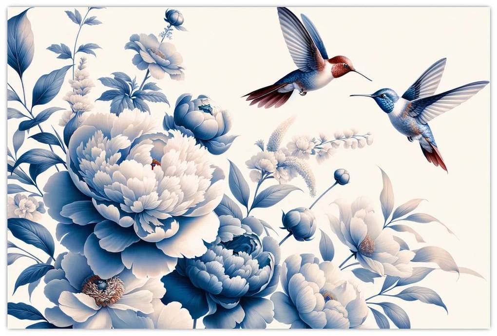 Obraz - Kolibríky nad kvetinou (90x60 cm)