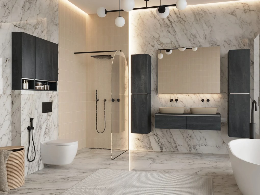 Závěsná skříňka pod umyvadlo Letto 02 80 cm černý beton