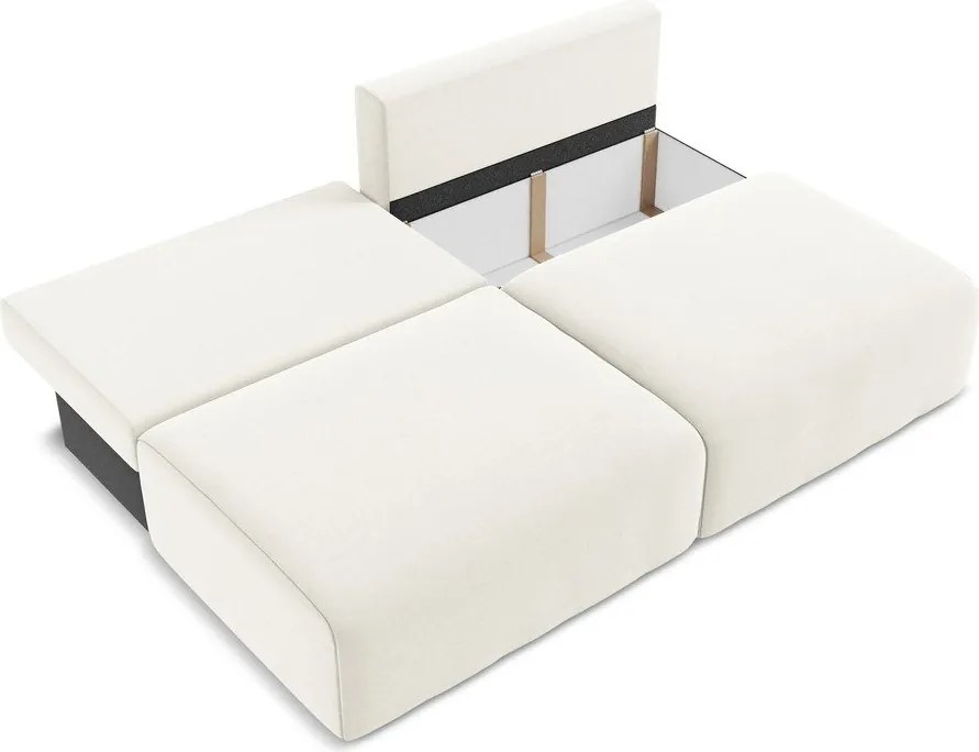 Krémovobiela zamatová rozkladacia/s úložným priestorom pohovka 216 cm Kalena – Makamii