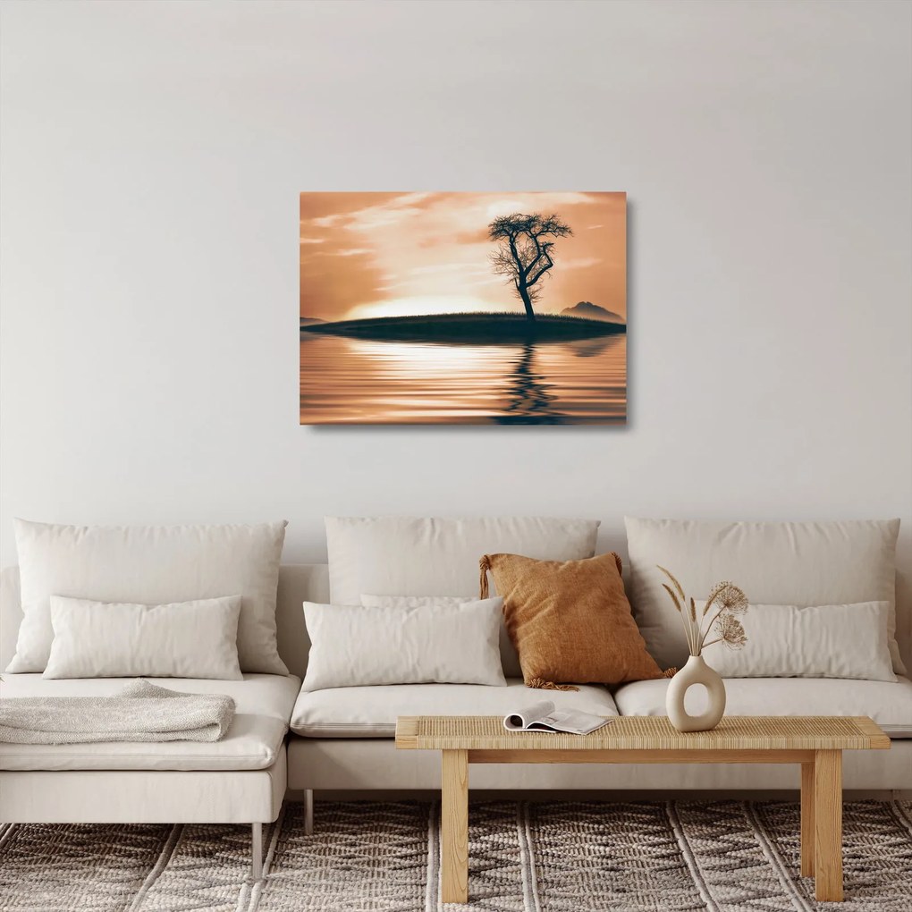Sklenený obraz stromu na ostrove (70x50 cm)