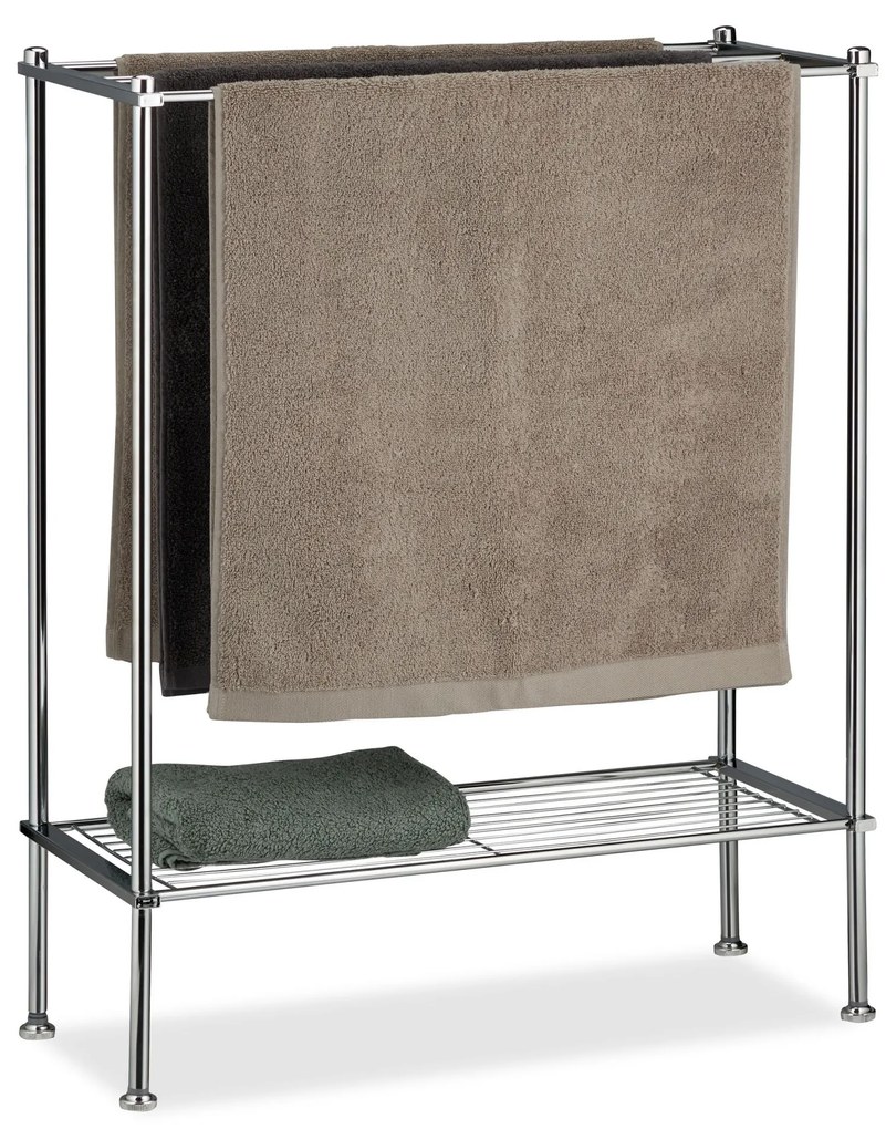 Voľne stojaci držiak na uteráky Relaxdays s poličkou – chrómový (RD10024636)