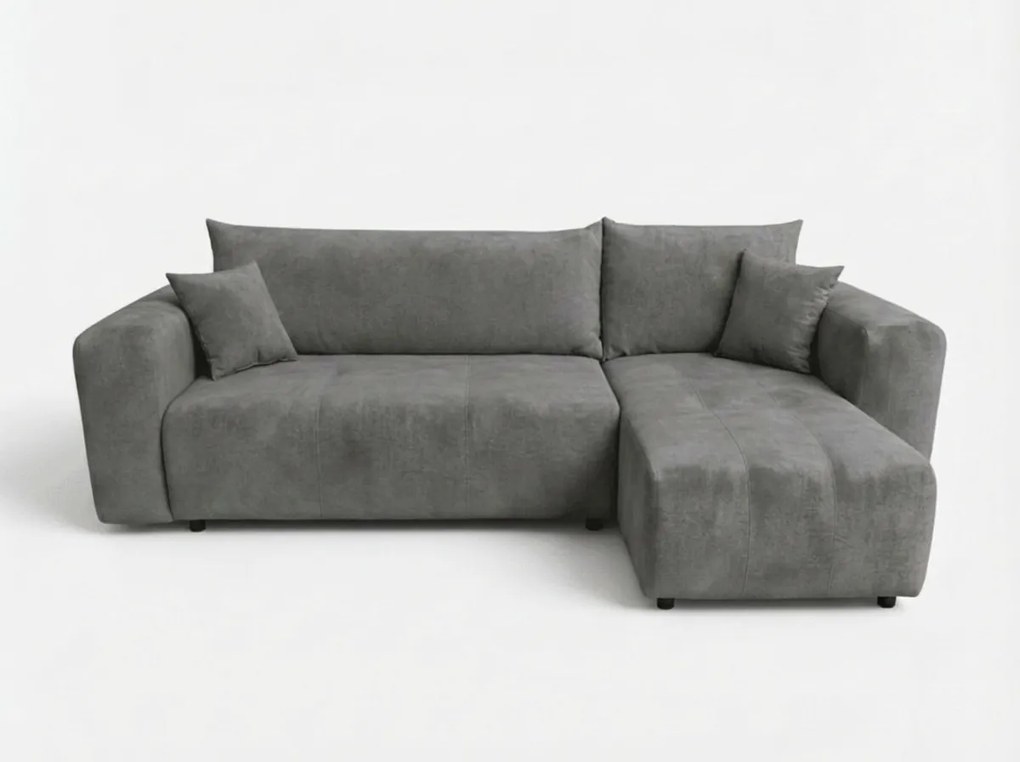 Tmavosivá rozkladacia rohová pohovka SORELA, obojstranná + 2 vankúšiky zdarma