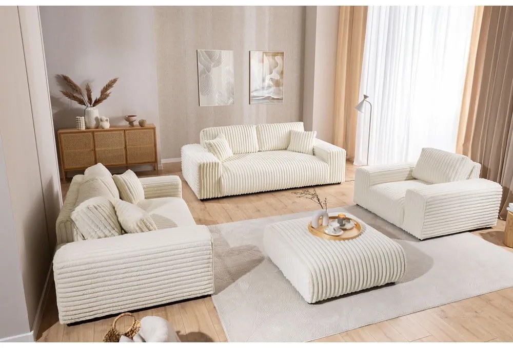 Krémová menčestrová pohovka 213 cm Justin – Ropez