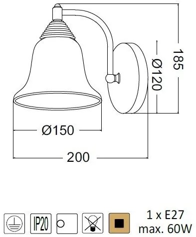 ACA DECOR Nástenné svietidlo MOBY max. 60W/E27/230V/IP20