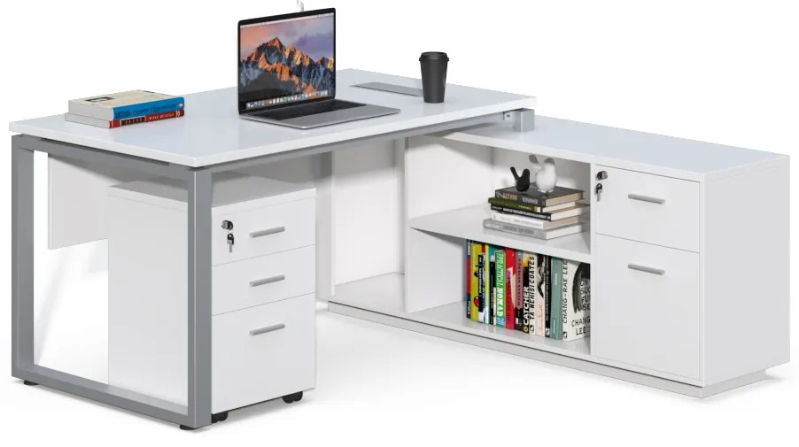 Kancelársky stôl s kontajnerom a komodou Houseland Prime Home 03 160 cm biely