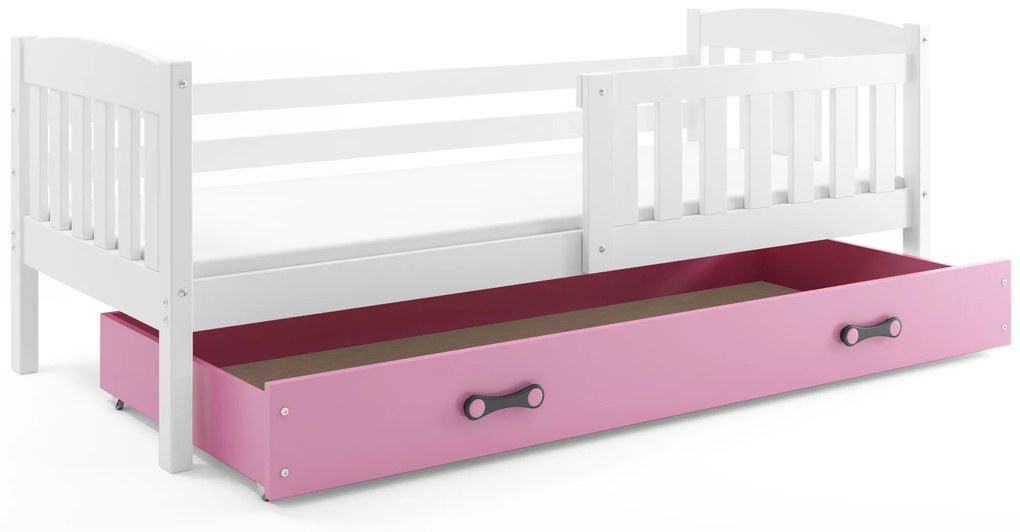 Interbeds Jednolôžková posteľ Kubus2 biela 160x80 s matracom a šuplíkom - ružová