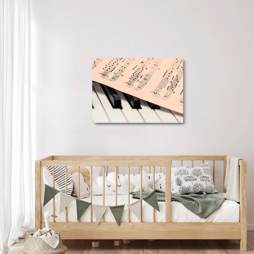 Sklenený obraz klavíra s notami (70x50 cm)