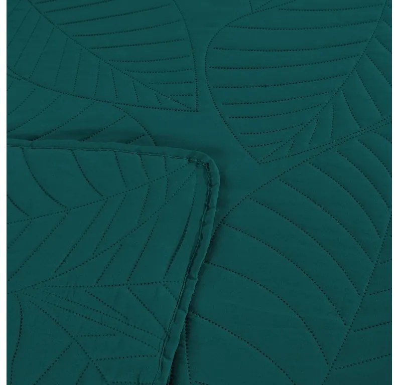 Tyrkysový prehoz na posteľ so vzorom LEAVES Rozmer: 200 x 220 cm