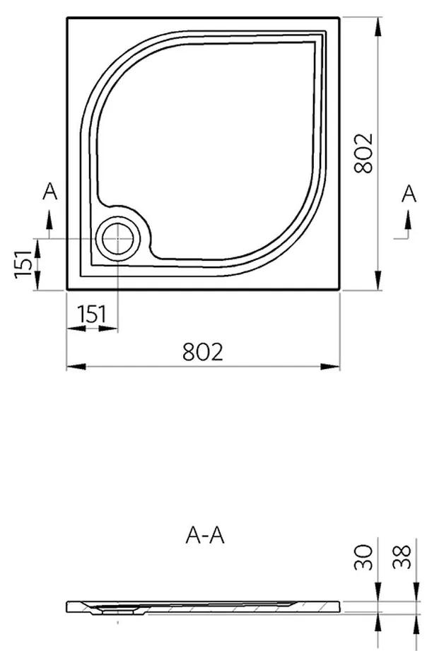 Vima 114 - Vanička s protišmykom, liaty mramor, 80x80cm