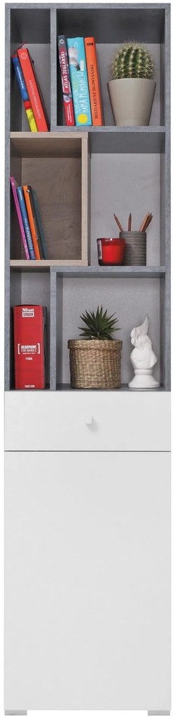 Regál Sigma 8, biela mat / betón / dub