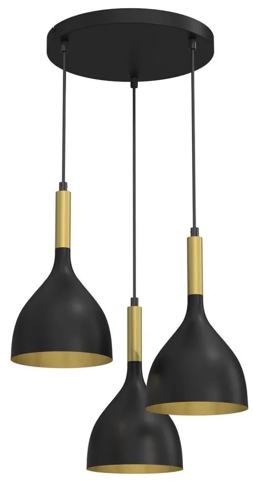 Luster na lanku NOAK 3xE27/15W/230V čierna/zlatá