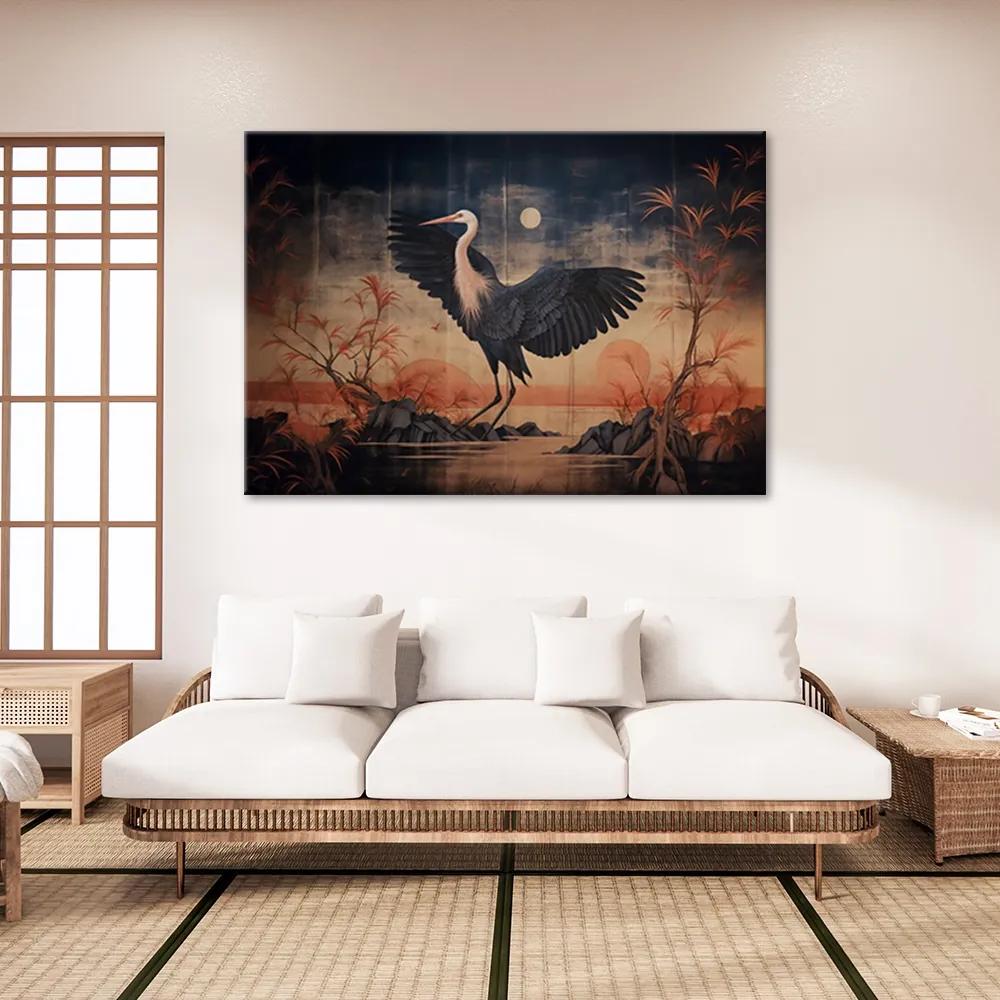 Obraz na plátně, Jeřáb příroda orientální - 120x80 cm