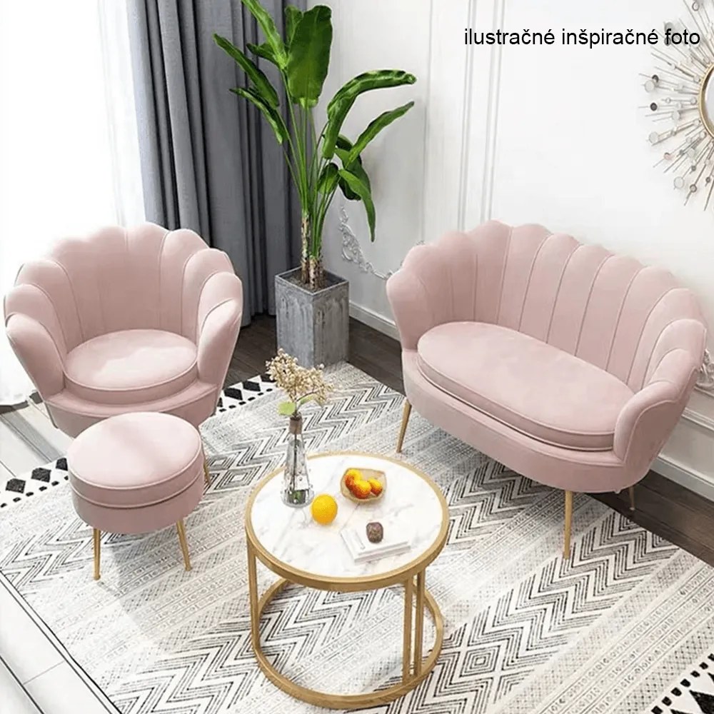 Lavica v štýle Art-deco, ružová Velvet látka/gold chróm-zlatý, NOBLIN