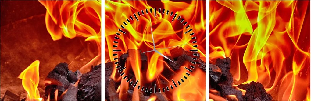 Obraz horiacich uhlíkov (s hodinami) (90x30 cm)