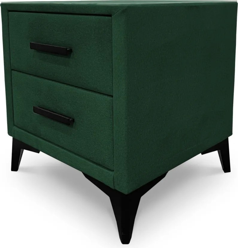Nočný stolík s 2 zásuvkami Joy, tmavo zelená látka