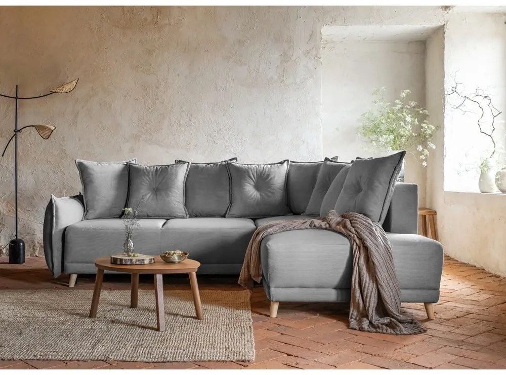 Sivá menčestrová rozkladacia rohová pohovka (pravý roh) Lazy Lukka – Miuform