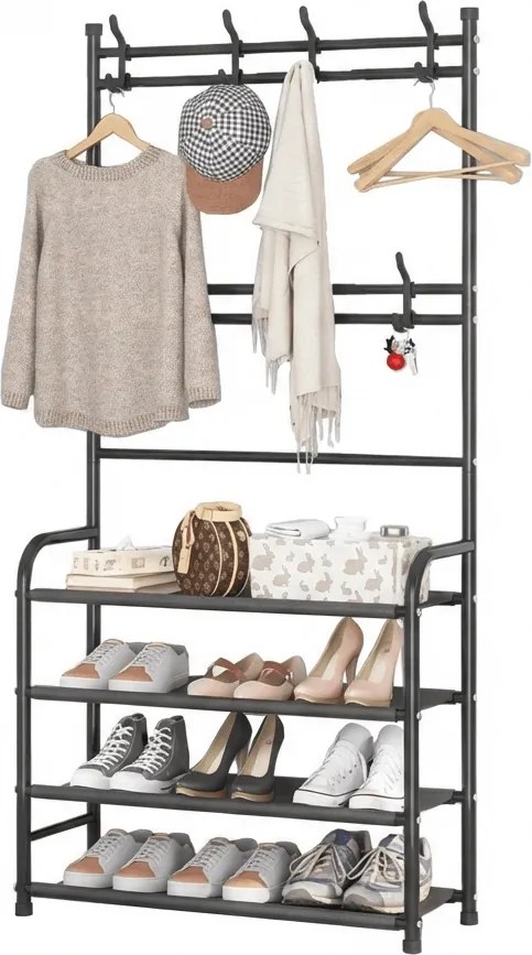 Vešiak s botníkom CLOTHORY 80x152 cm, čierny