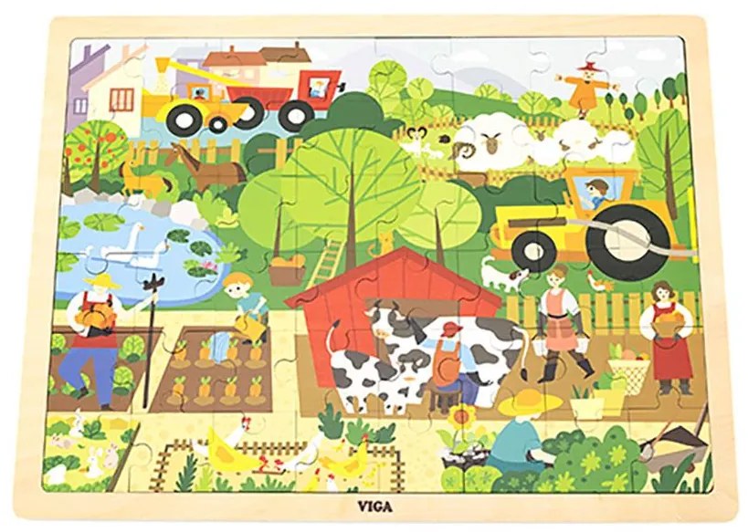 Detské drevené puzzle Viga Farma 48 ks