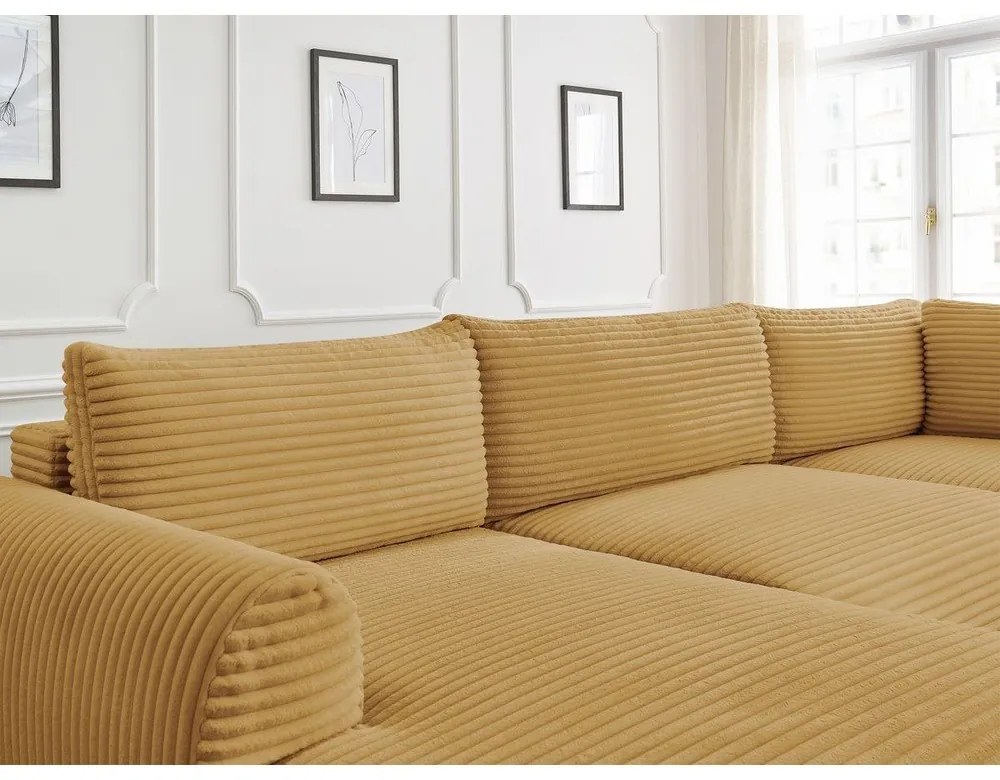 Menčestrová rozkladacia rohová pohovka v horčicovej farbe (ľavý roh/do "U") Lucien – Bobochic Paris