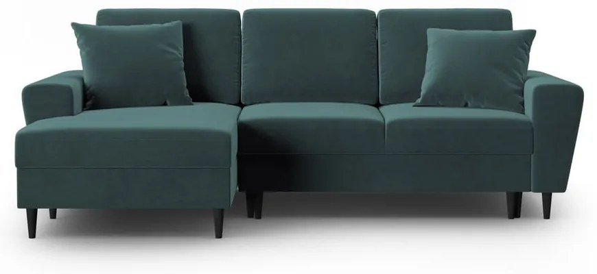 Zamatová rozkladacia/s úložným priestorom rohová pohovka v petrolejovej farbe (ľavý roh/s leňoškou) Kyoto – Cosmopolitan Design