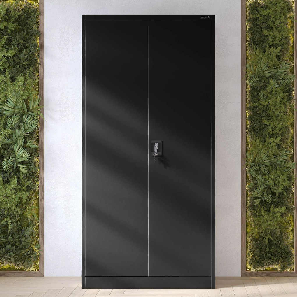 Multifunkčná kovová skriňa s vešiakom, čierna, 900x1850x450 mm: DAWID All Black