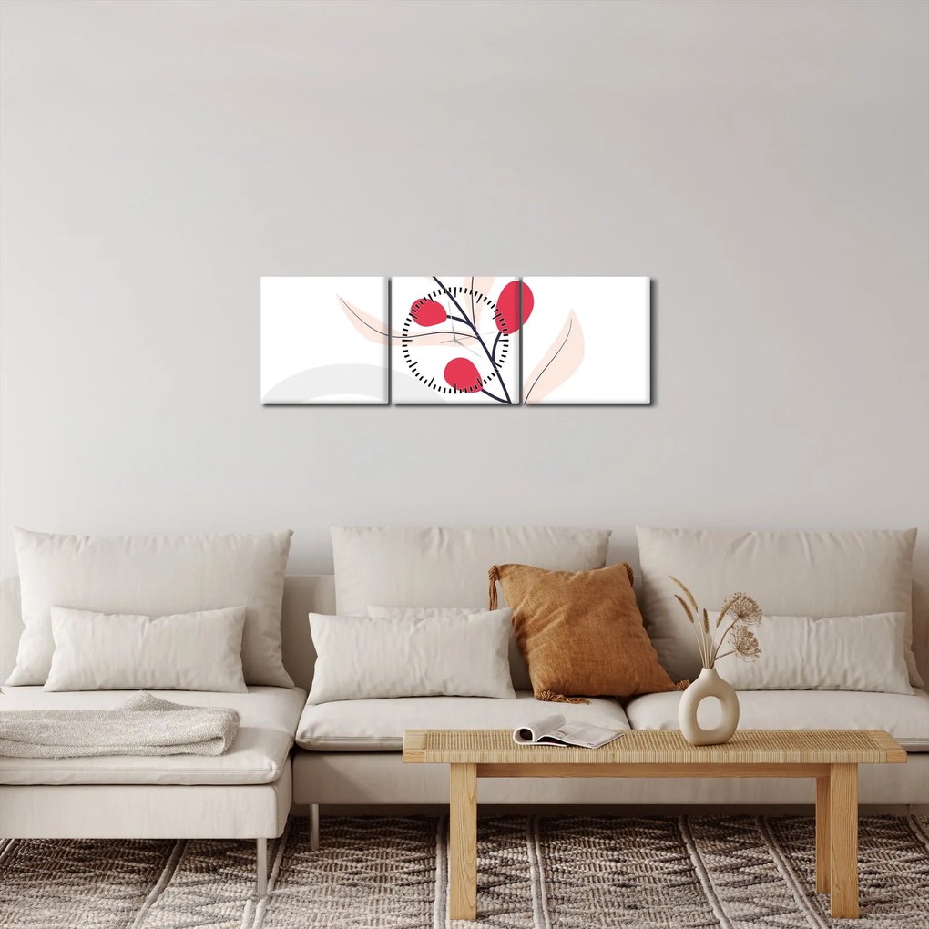 Obraz - Ružová florálna abstrakcia N⁰3 (s hodinami) (90x30 cm)