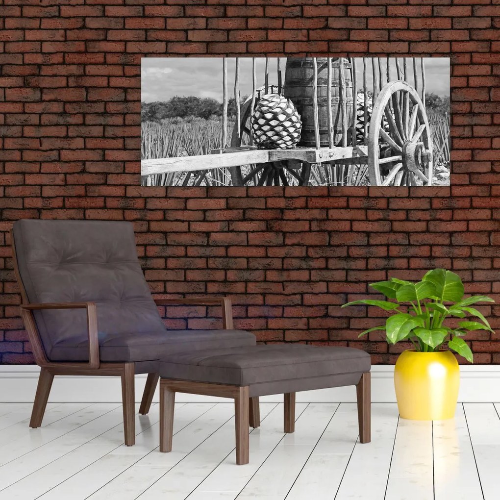 Obraz - Prívesný vozík, čiernobiela (120x50 cm)