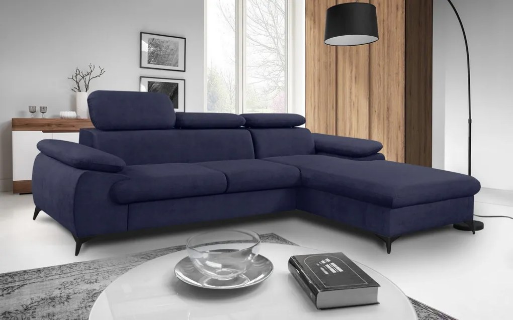 Rohová sedacia súprava Scala, tmavo modrá látka, pravý roh