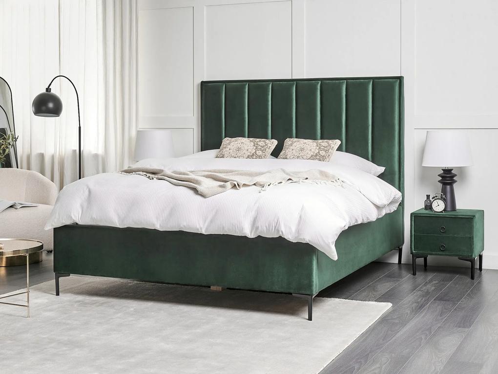 Zamatová posteľ s úložným priestorom 160 x 200 cm tmavozelená SEZANNE Beliani