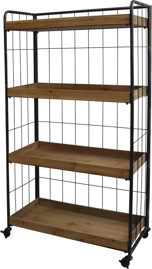 Čierny kovový regál na kolieskach s drevenými podnosmi Carte - 81*37*140cm