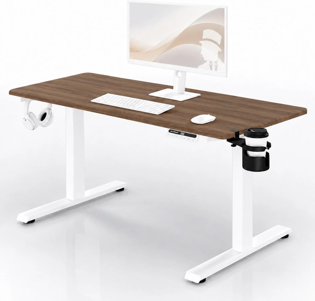 Elektrický stôl s nastaviteľnou výškou ergonomický biely/orech,1400x700 mm: ARIA
