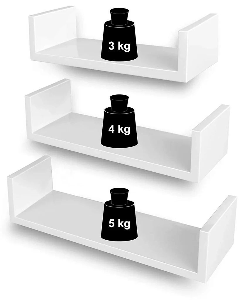 SONGMICS Nástenná polica do U biela 3 ks 40/35/30 cm