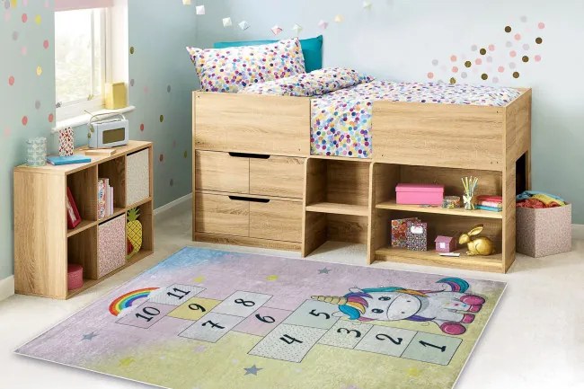 Detský koberec protišmykový BAMBINO 54060 Jednorožec, ružový / žltý