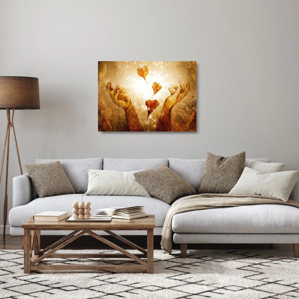 Sklenený obraz - Maľba rúk plných lásky (70x50 cm)