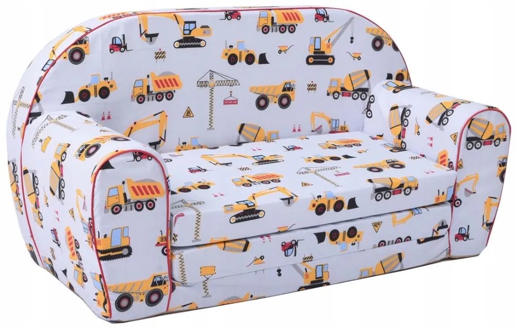 Detská rozkladacia MINI pohovka Stavebné stroje - šedá