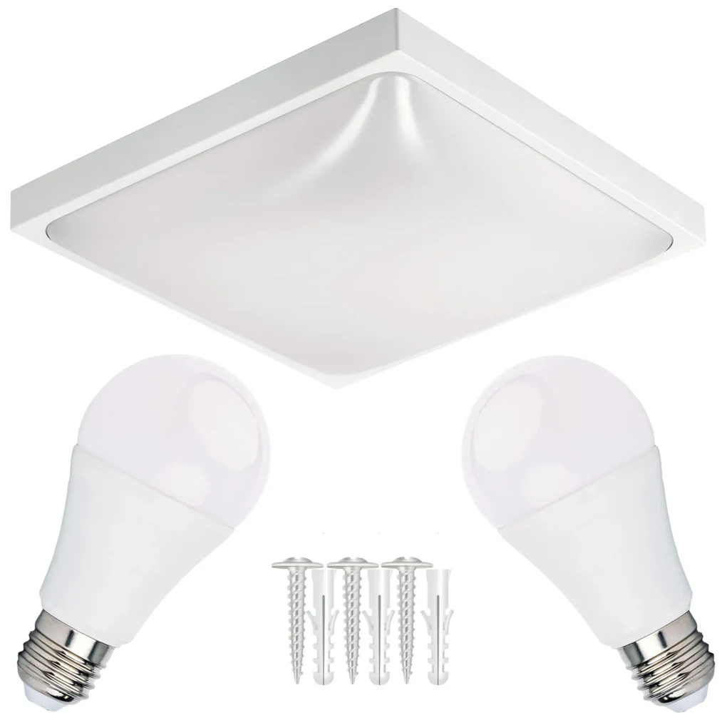 ECOLIGHT LED stropné svietidlo 2xE27 štvorcové biele + 2x E27 10W neutrálna biela žiarovka