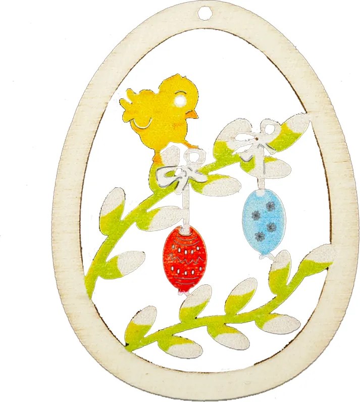 AMADEA Dřevěná dekorace vajíčko kuře, velikost 6 cm, český výrobek