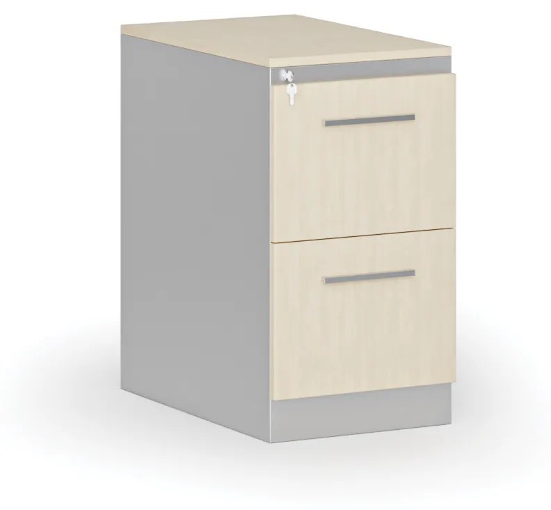 Kovová zásuvková kartotéka PRIMO s drevenými čelami A4, 2 zásuvky, sivá/breza