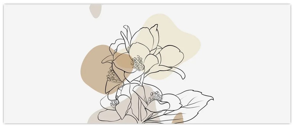Obraz - Béžové kvety s motýľom N⁰1 (120x50 cm)