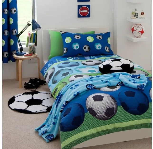 Detské modré obliečky Catherine Lansfield Football, 135 × 200 cm