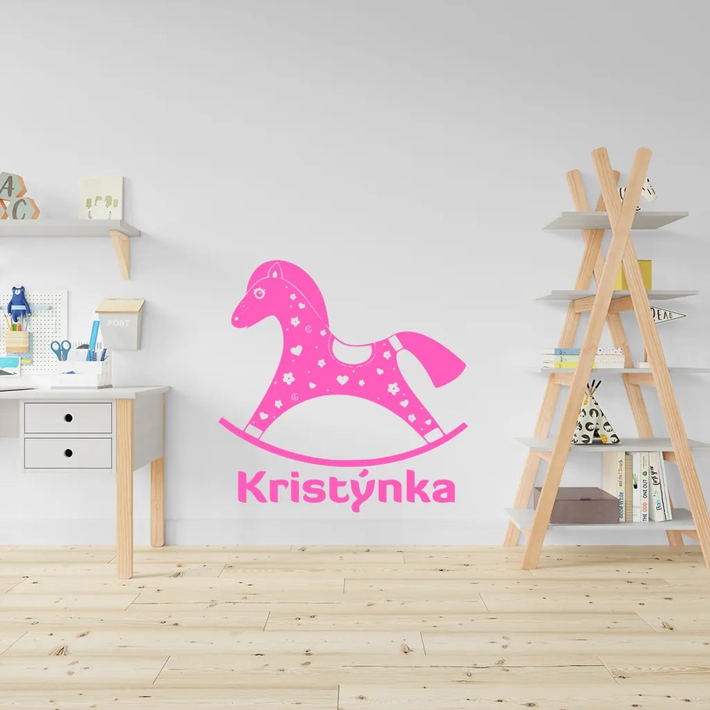 Veselá Stena Samolepka na stenu na stenu Hojdací koník s menom Farba: černá