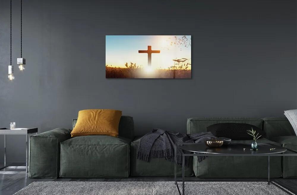 Sklenený obraz Kríž pole Slnka 120x60 cm
