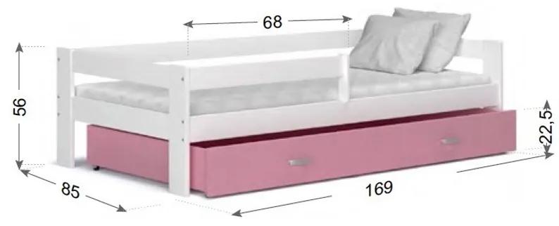 Detská posteľ HARRY P1 COLOR s farebnou zásuvkou + matrac, 80x160 cm, biely/ružový